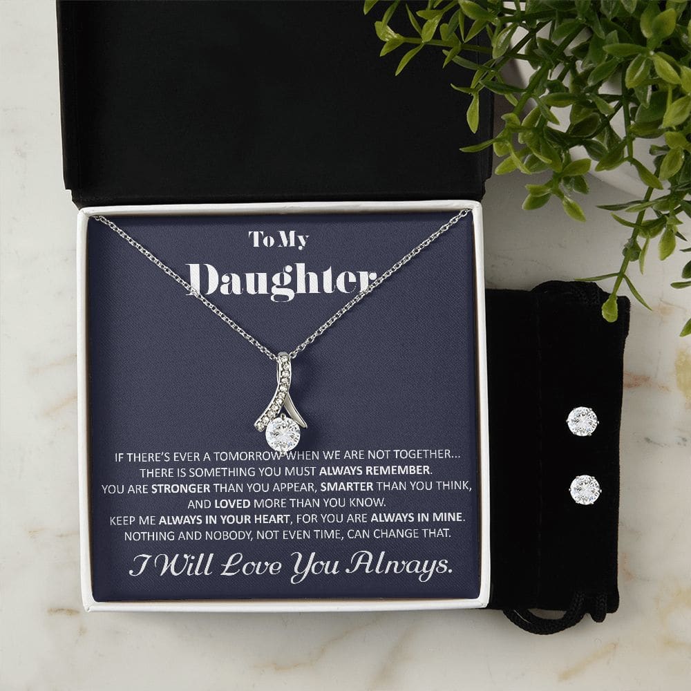 Daughter Christmas Gift To My Daughter Gift Alluring Beauty Necklace And Earrings Gift Set With Message Card Daughter Birthday Gift - 14k