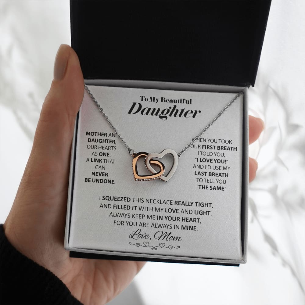 To my Beautiful Daughter - from Mom - Love and Light - Interlocking Hearts Necklace - Jewelry 13