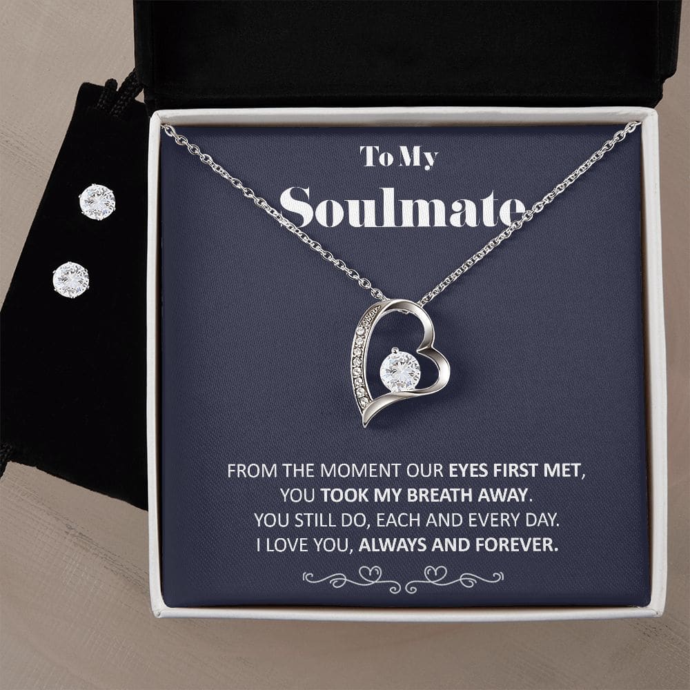 To My Soulmate - You Took My Breath Away - Forever Love Soulmate Necklace Earring Gift Set With Message Card Soulmate Birthday Soulmate