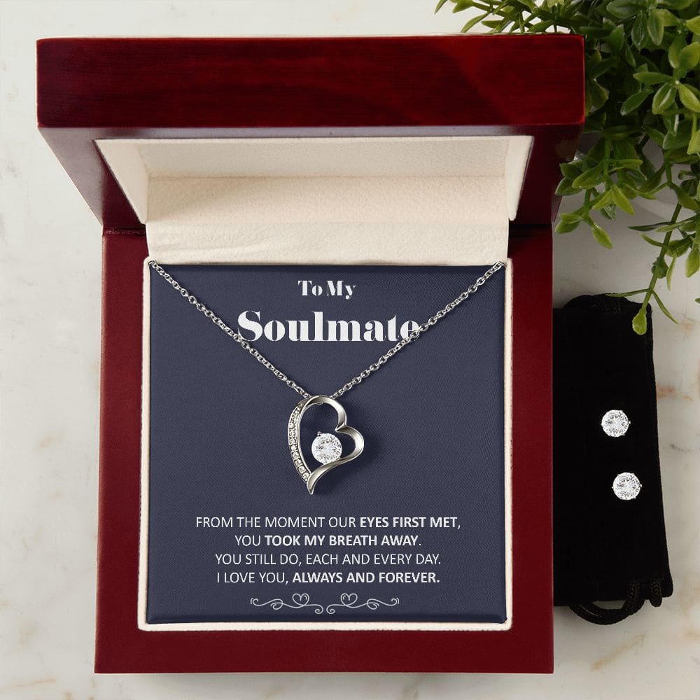 To My Soulmate - You Took My Breath Away - Forever Love Soulmate Necklace Earring Gift Set With Message Card Soulmate Birthday Soulmate