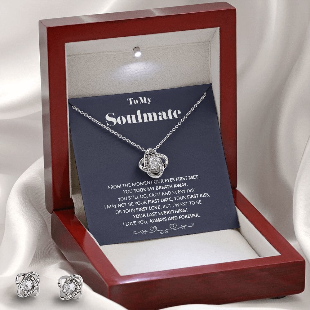 To My Soulmate - You Took My Breath Away Last Everything - Soulmate Love Knot Necklace Earring Gift Set With Message Card Soulmate Birthday