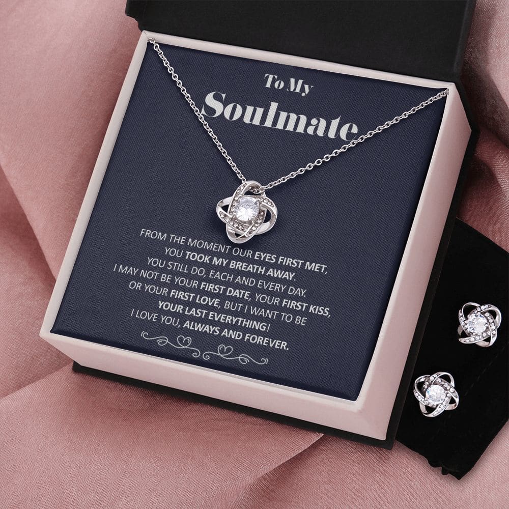 To My Soulmate - You Took My Breath Away Last Everything - Soulmate Love Knot Necklace Earring Gift Set With Message Card Soulmate Birthday