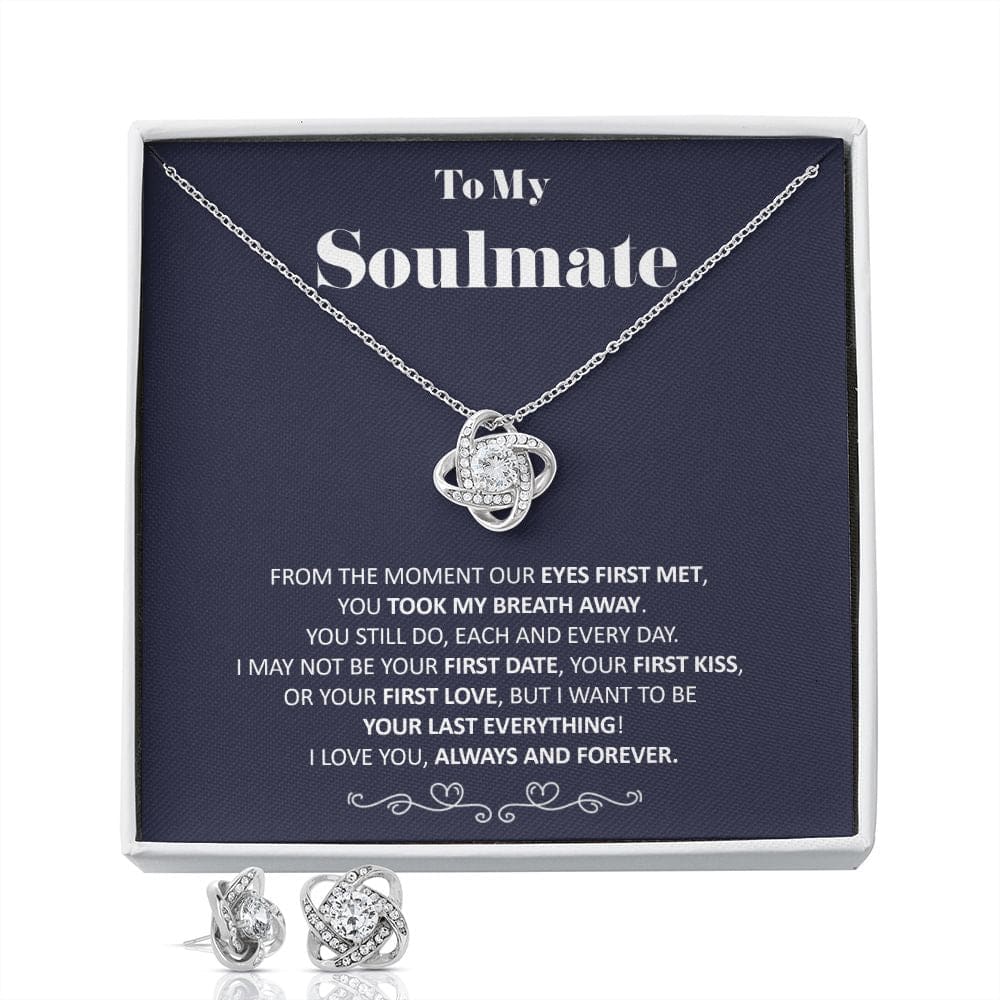 To My Soulmate - You Took My Breath Away Last Everything - Soulmate Love Knot Necklace Earring Gift Set With Message Card Soulmate Birthday