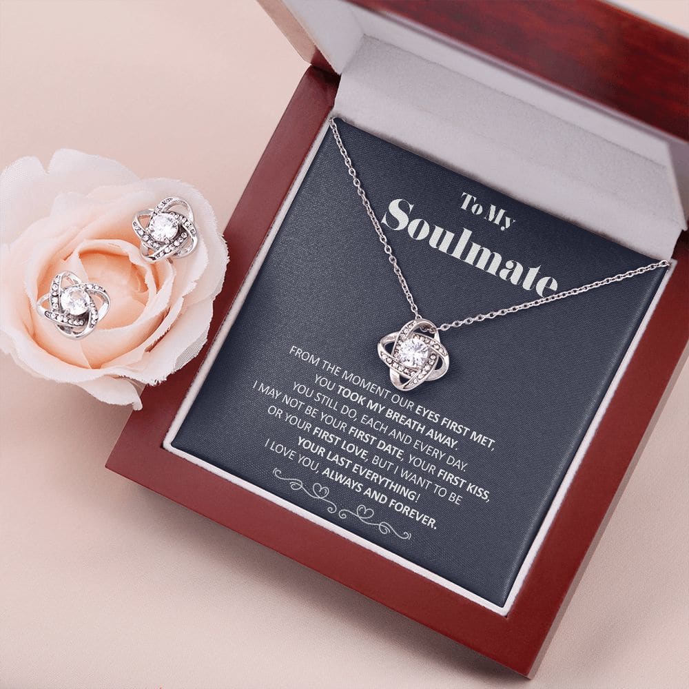 To My Soulmate - You Took My Breath Away Last Everything - Soulmate Love Knot Necklace Earring Gift Set With Message Card Soulmate Birthday