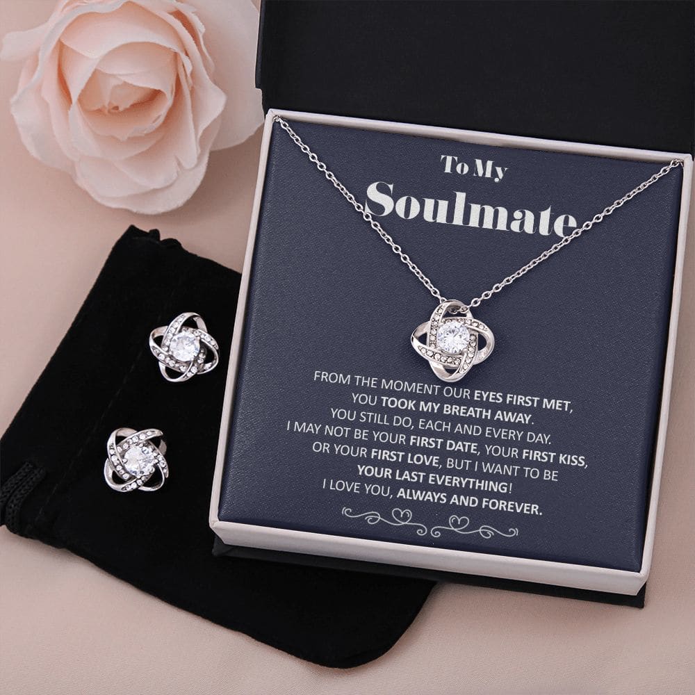 To My Soulmate - You Took My Breath Away Last Everything - Soulmate Love Knot Necklace Earring Gift Set With Message Card Soulmate Birthday