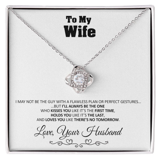 To my Wife - Love you Like There’s no Tomorrow - Love Knot Necklace Gift - 14k White Gold Finish / Standard Box - Jewelry 1