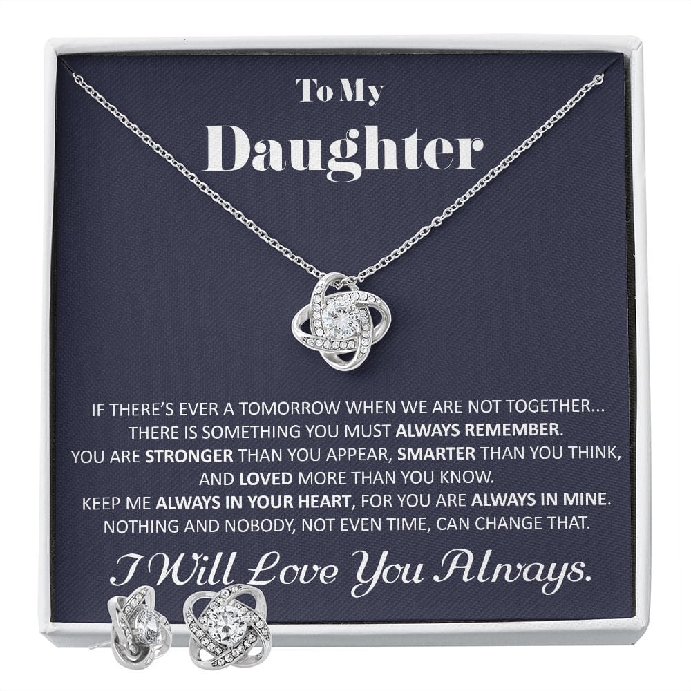 Daughter Christmas Gift Love Knot Necklace And Earrings Gift Set Gift With Message Card Daughter Birthday Gift Grown Up Daughter - Two Tone 