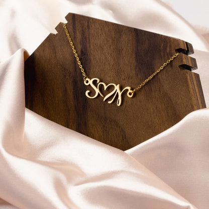 Double Initial Necklace With Heart Initial Necklace Letter Necklace Custom Necklace Wife Gifts Gifts For Mom Minimalist Christmas Gift -