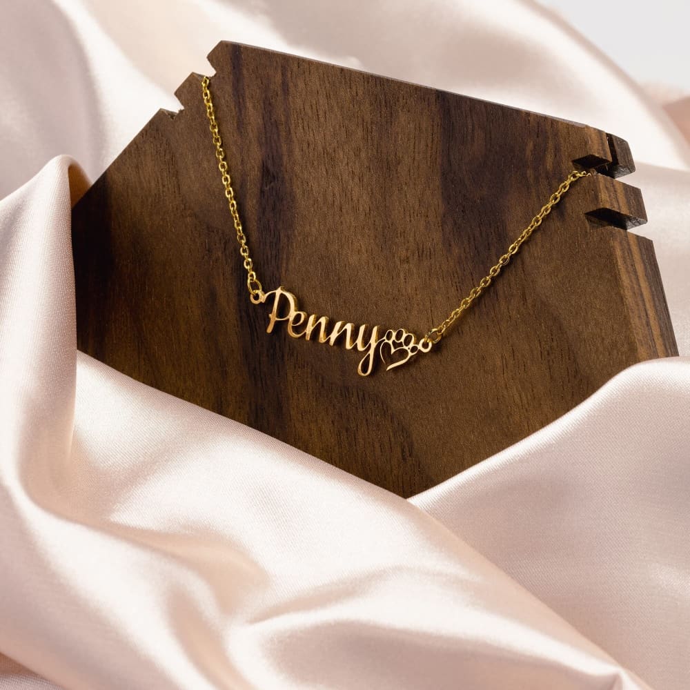 Name Necklace With Paw Dog Paw Necklace Personalized Personalized Paw Necklace Pet Loss Necklace With Name Pet Memorial Jewelry Gift - Gold