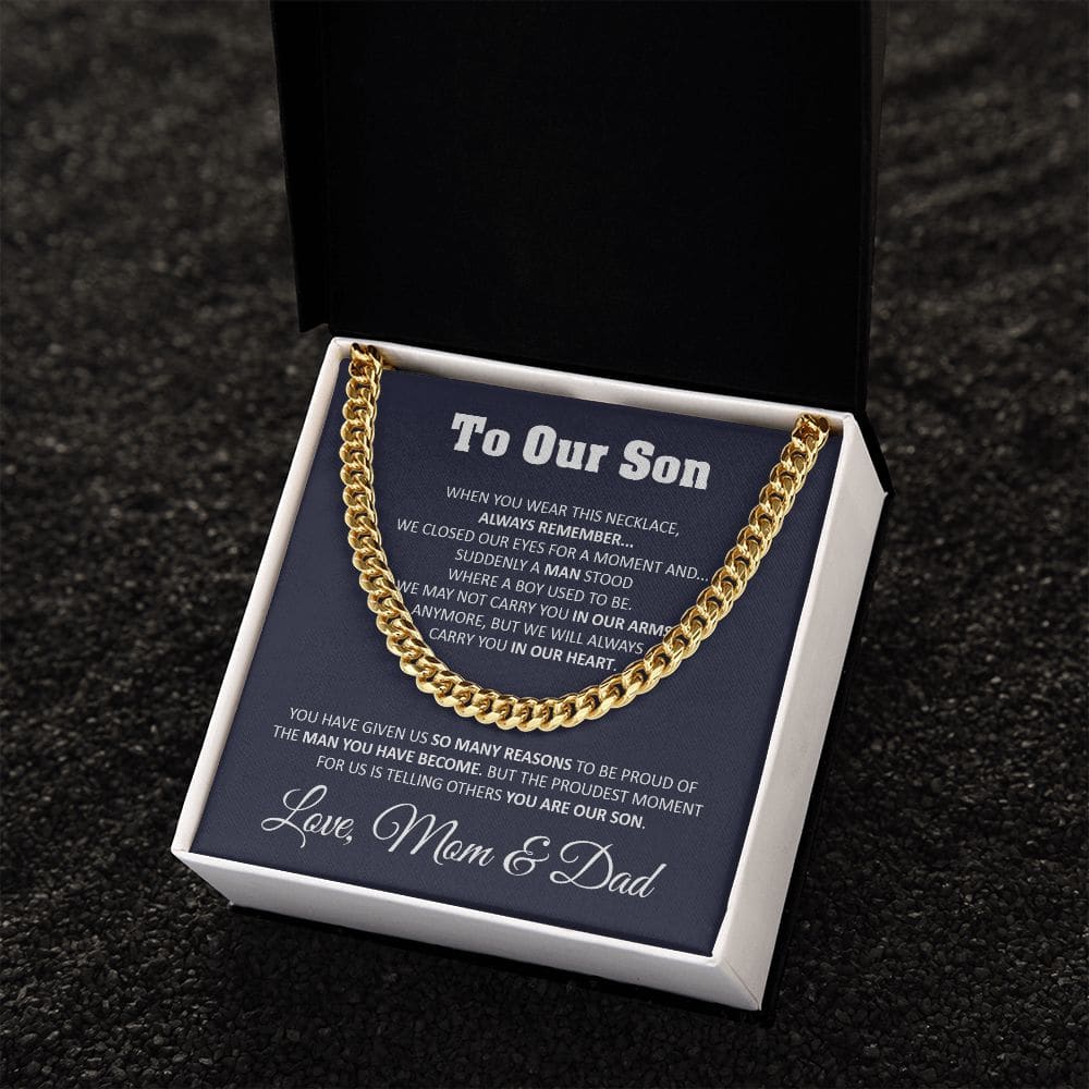 Sentimental Son Gifts From Mom And Dad To Our Son Cuban Link Chain Necklace Mom And Dad To Son Gifts Gifts For Son Birthday Unique Gifts For
