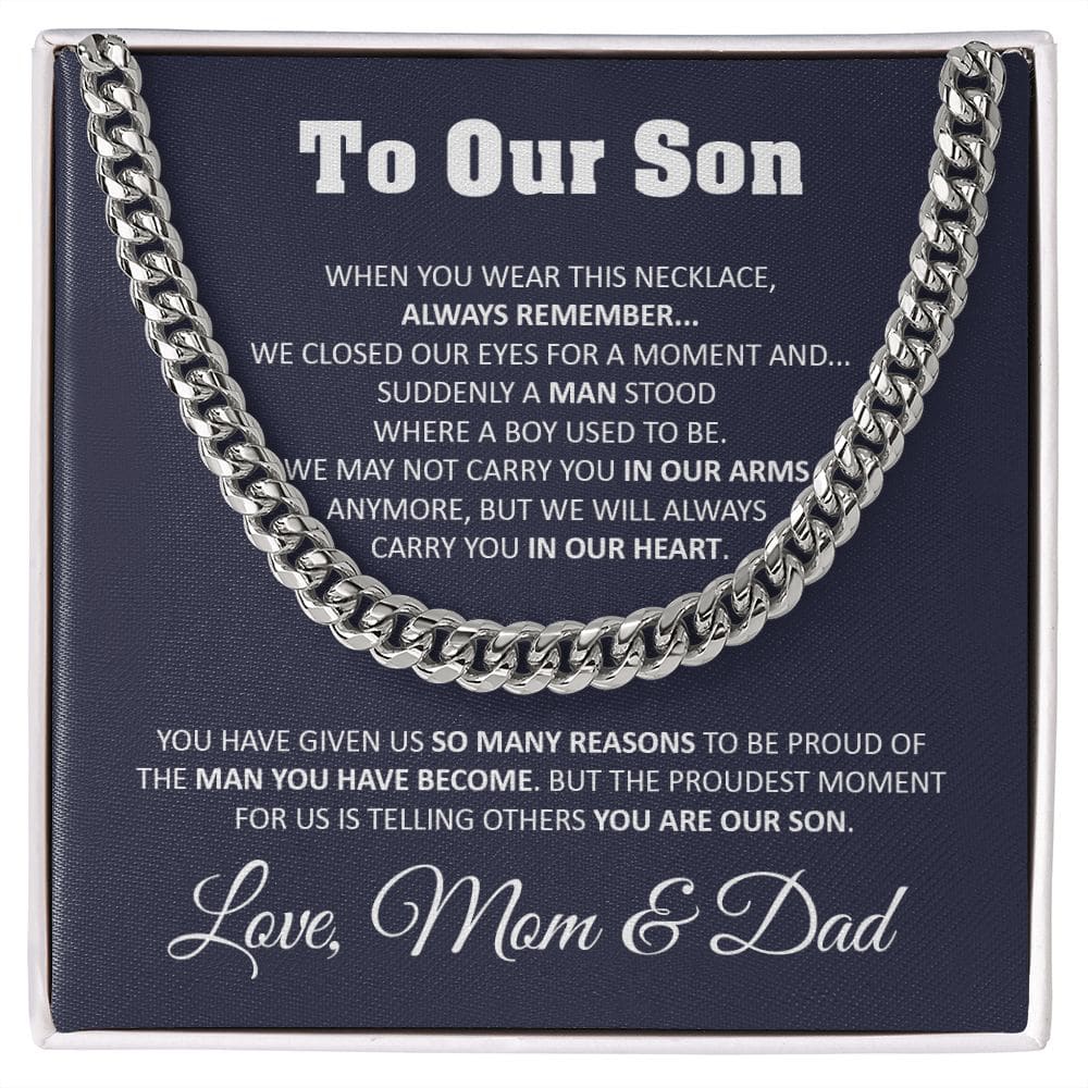 Sentimental Son Gifts From Mom And Dad To Our Son Cuban Link Chain Necklace Mom And Dad To Son Gifts Gifts For Son Birthday Unique Gifts For