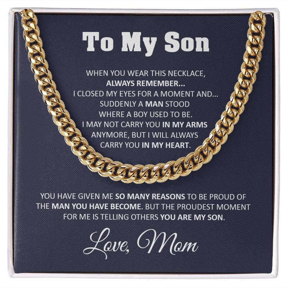 Sentimental Son Gifts From Mom Son Cuban Chain Necklace Mother To Son Gifts Gifts For Son Birthday Unique Gifts For Son From Mother - 14k