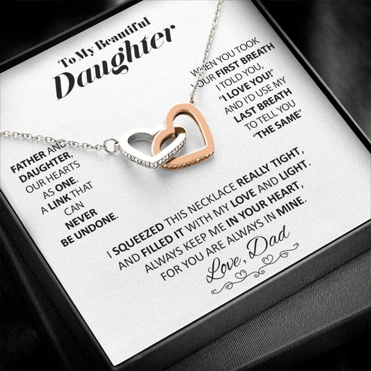 To my Beautiful Daughter - from Dad - Love and Light - Interlocking Hearts Necklace - Jewelry 1