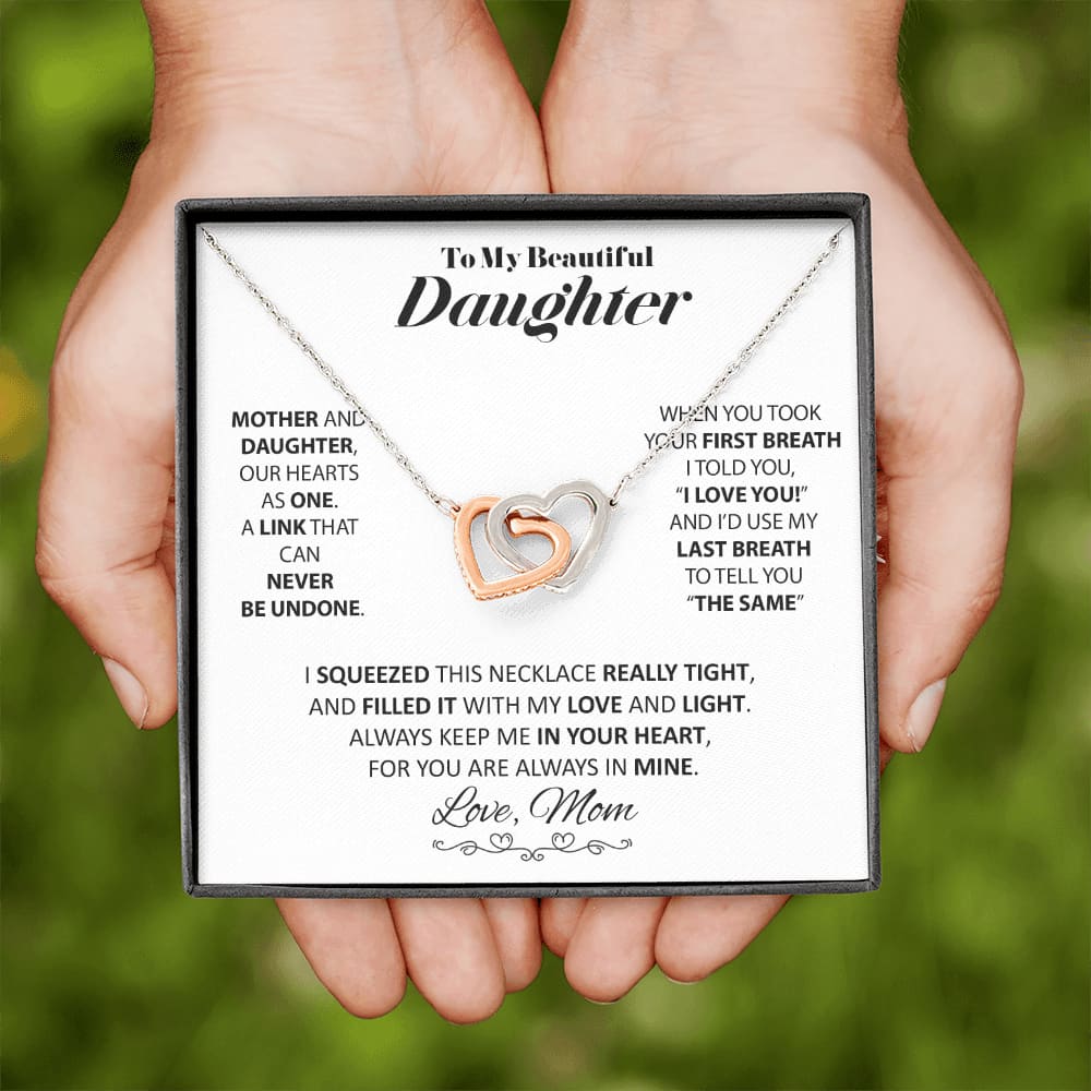 To my Beautiful Daughter - from Mom - Love and Light - Interlocking Hearts Necklace - Jewelry 2