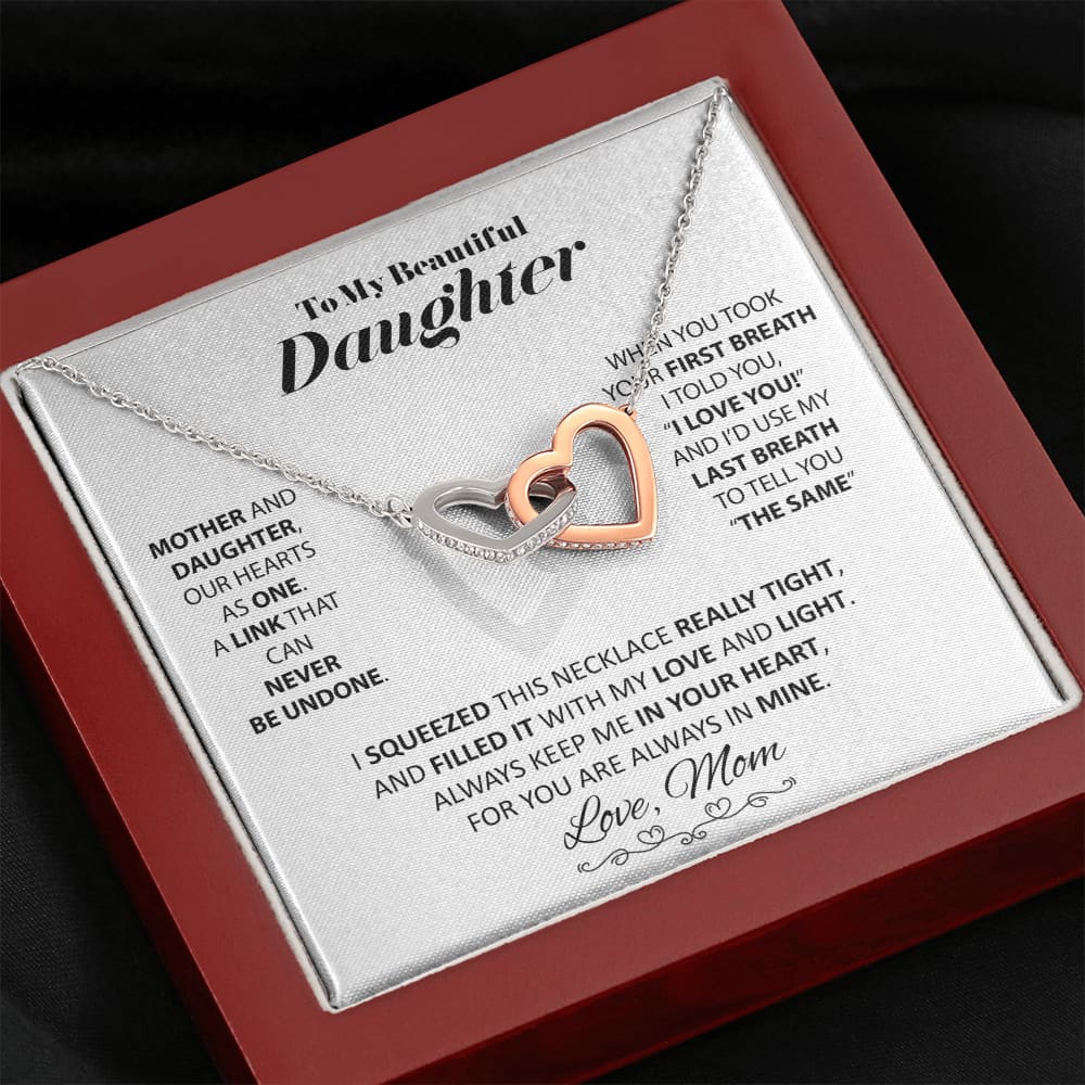 To my Beautiful Daughter - from Mom - Love and Light - Interlocking Hearts Necklace - Mahogany Style Luxury Box - Jewelry 4