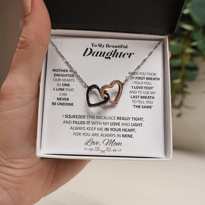 To my Beautiful Daughter - from Mom - Love and Light - Interlocking Hearts Necklace - Standard Box - Jewelry 17