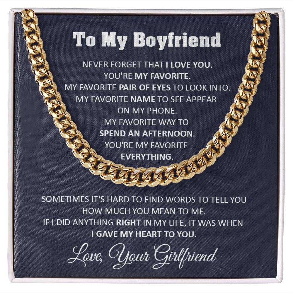 To My Boyfriend Cuban Chain Necklace Boyfriend Birthday Gift Romantic Gift For Boyfriend Unique Anniversary Gift For Boyfriend - 14k Yellow