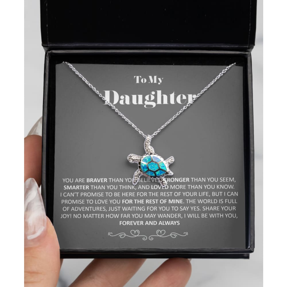 To my Daughter - Braver - 925 Sterling Silver - Turtle Necklace - Opal Turtle Necklace - Precious Jewelry 2