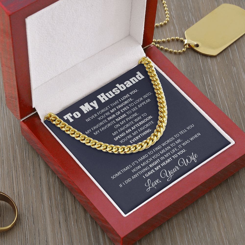 To My Husband Cuban Chain Necklace Husband Birthday Gift Romantic Gift For Husband Unique Anniversary Gift For Husband - 14k Yellow Gold