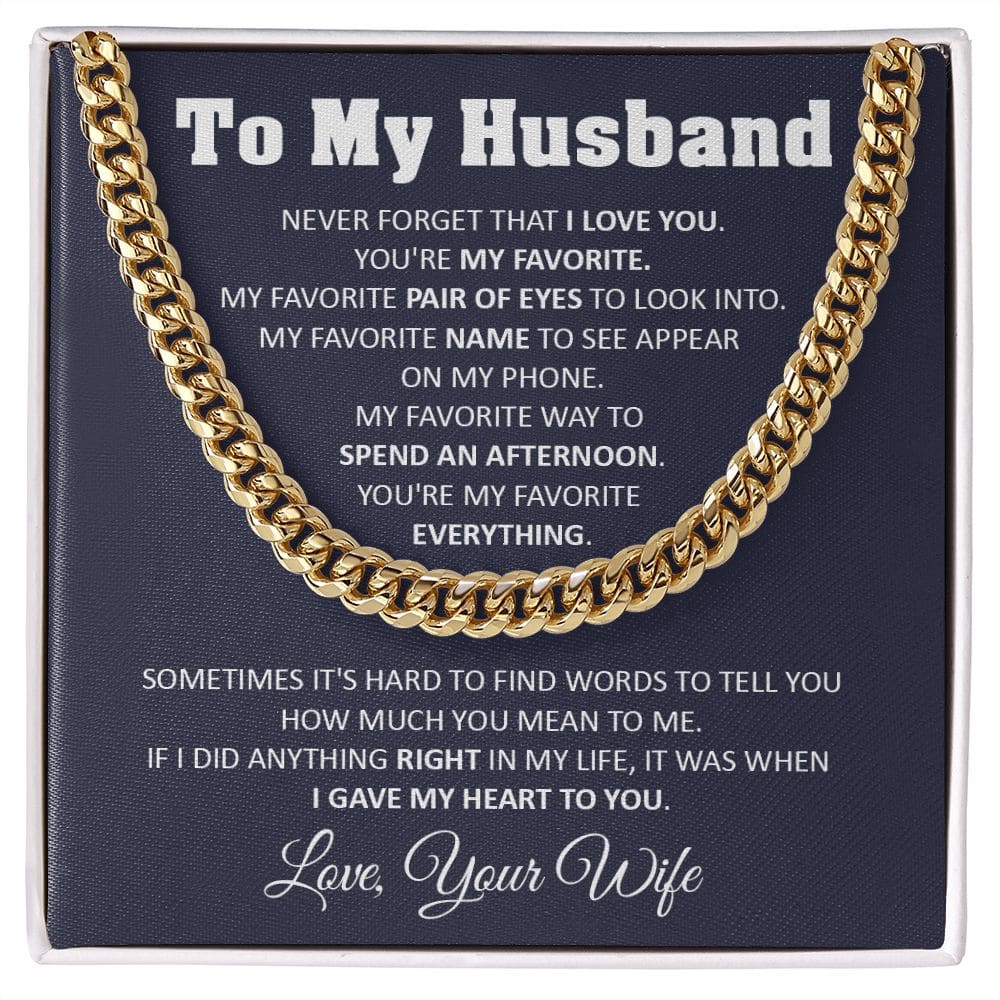 To My Husband Cuban Chain Necklace Husband Birthday Gift Romantic Gift For Husband Unique Anniversary Gift For Husband - 14k Yellow Gold