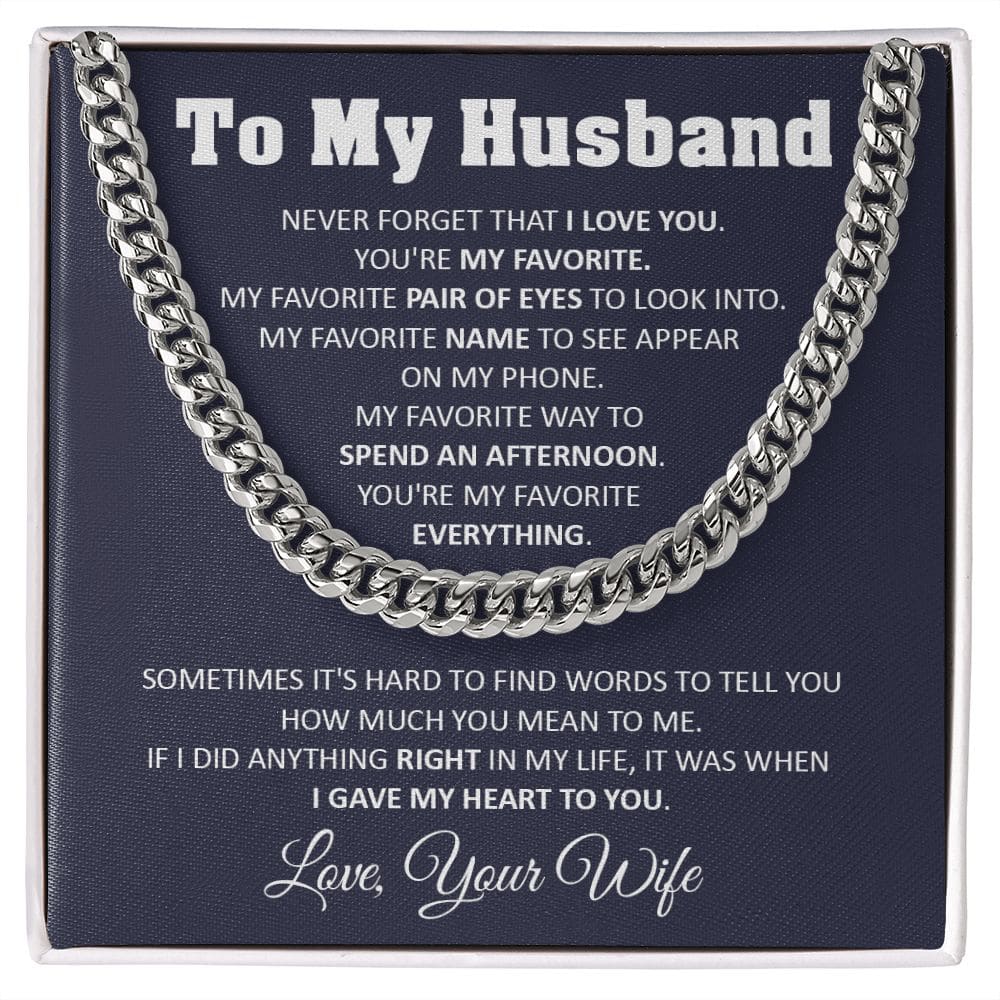 To My Husband Cuban Chain Necklace Husband Birthday Gift Romantic Gift For Husband Unique Anniversary Gift For Husband - Stainless Steel /