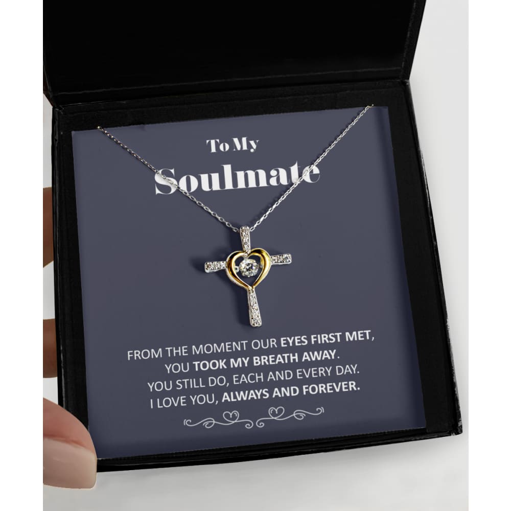 To my Soulmate - you took my Breath away - 925 Sterling Silver - Cross Heart - Necklace - Precious Jewelry 1