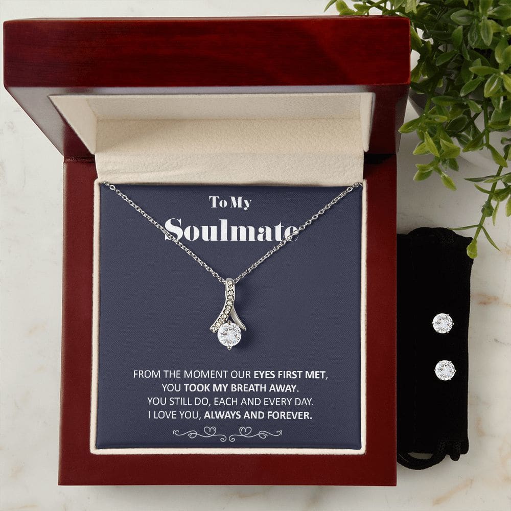 To My Soulmate - You Took My Breath Away - Alluring Beauty Necklace Earring Gift Set Soulmate Birthday Soulmate Anniversary Gift - 14k White