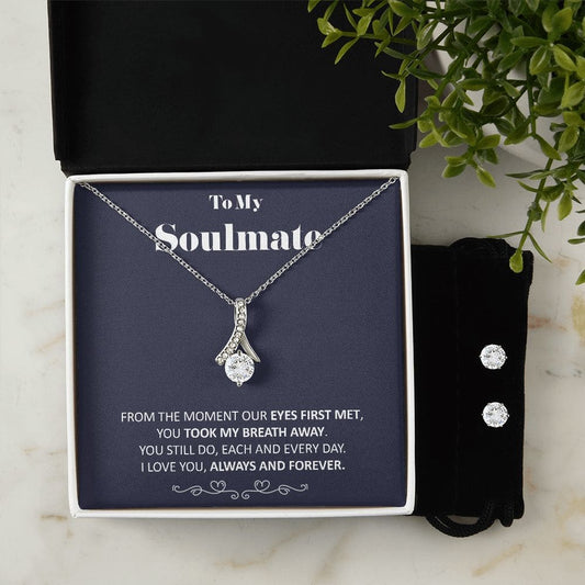 To My Soulmate - You Took My Breath Away - Alluring Beauty Necklace Earring Gift Set Soulmate Birthday Soulmate Anniversary Gift - 14k White