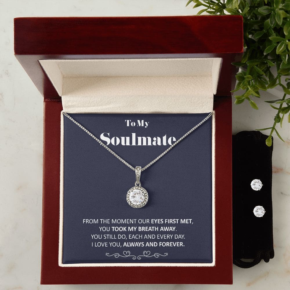 To My Soulmate - You Took My Breath Away - Eternal Hope Necklace Earring Gift Set Soulmate Birthday Soulmate Anniversary Gift - 14k White 