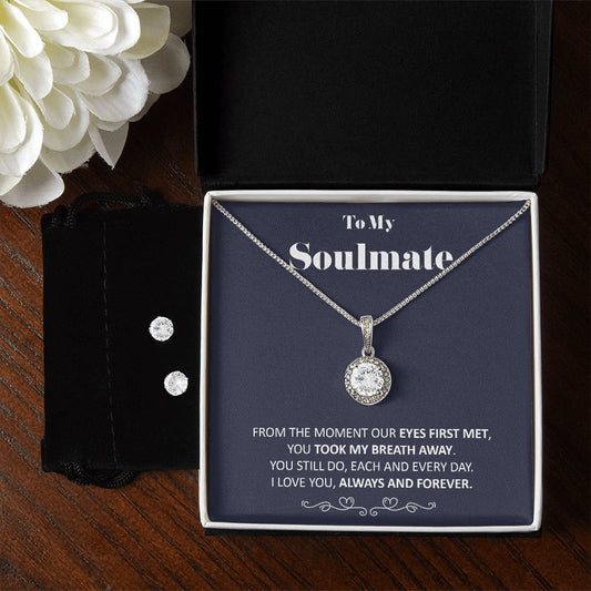 To My Soulmate - You Took My Breath Away - Eternal Hope Necklace Earring Gift Set Soulmate Birthday Soulmate Anniversary Gift - 14k White 