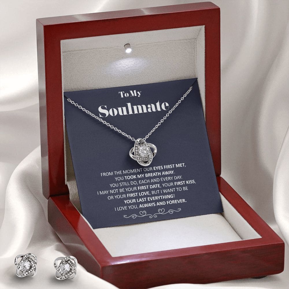 To My Soulmate - You Took My Breath Away Last Everything - Soulmate Love Knot Necklace Earring Gift Set With Message Card Soulmate Birthday 